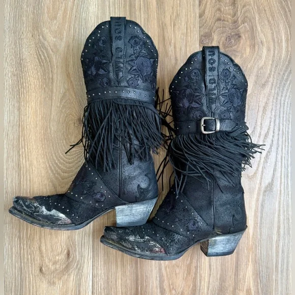 Dan Post Bed Of Roses Leather Boots DP4047-BLACK-FRINGE Size 6.5 LNC - Picture 5 of 11